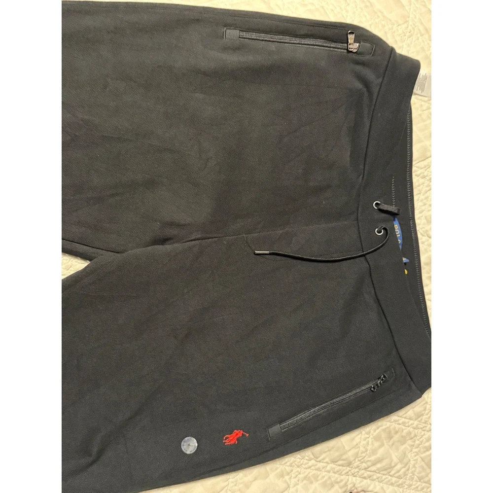 Polo Ralph Lauren Mens Double Knit Joggers Black Red Pony Zip Pockets XL